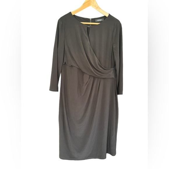 Ralph Lauren Dresses & Skirts - Ralph Lauren  Black Long Sleeve Cross Over Midi Dress Stretch Dress Size 16